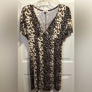 Leopard Print V-Neck Dress With Chain Detail
